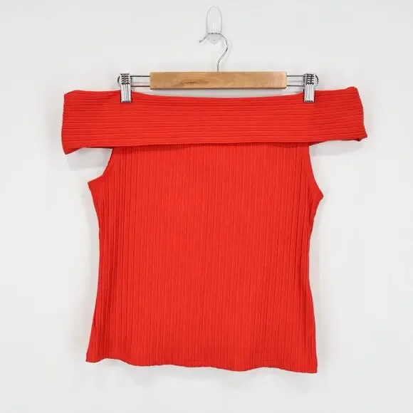 NWT Madewell Ribbed Off-The-Shoulder Top In Red Rouge Size Medium - Picture 3 of 8